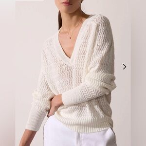 Brochu Walker The Leia Open Stitch Vee Sweater, Pearl White Color, size Small